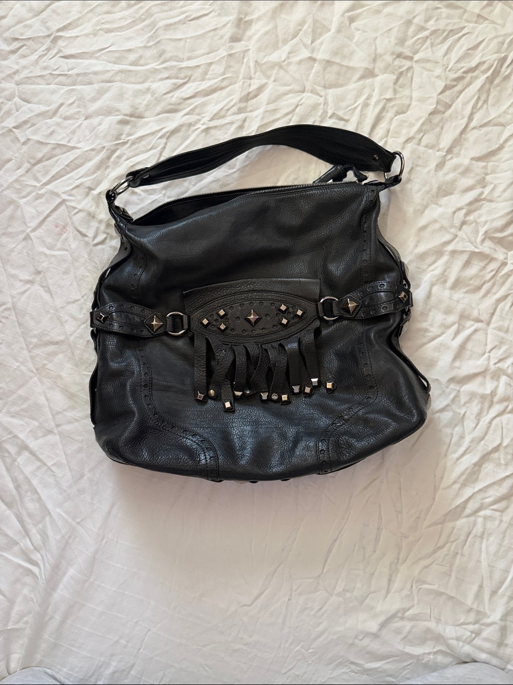 Michael Kors Black Leather Fringe Shoulder Bag